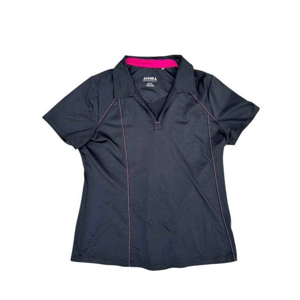 Annika Cutter Buck Womens Black Pink Contrast Stitch Golf‎ Polo Shirt Large L